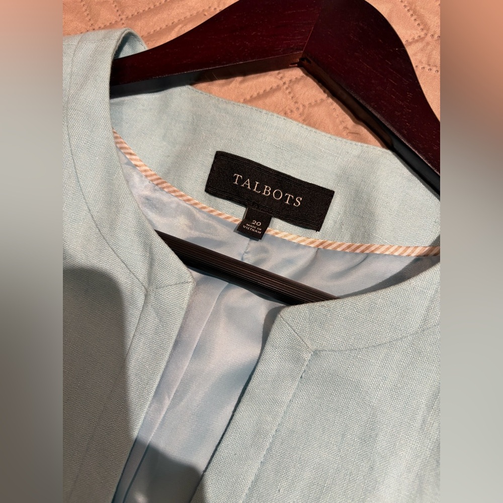 Talbots Linen Light Turquoise Open Front Blazer Jacket size 20